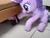 Size: 2048x1536 | Tagged: safe, artist:nekokevin, imported from derpibooru, starlight glimmer, twilight sparkle, alicorn, pony, unicorn, series:nekokevin's glimmy, 4de, caught, clothes, female, hide and seek, hiding, irl, mare, open mouth, photo, plushie, raised hoof, sitting, size difference, smiling, socks, starlight's little twibird, striped socks, twilight sparkle (alicorn)