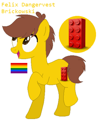 Size: 348x436 | Tagged: safe, artist:gaianknightalpha, artist:selenaede, artist:spidermanfan16, imported from derpibooru, oc, oc:felix dangervest brickowski, base used, crossover, gay, gay pride flag, lego, magical gay spawn, male, offspring, parent:emmet brickowski, parent:rex dangervest, simple background, the lego movie, the lego movie 2: the second part, white background