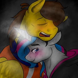 Size: 480x480 | Tagged: safe, artist:unikittybot, imported from derpibooru, pony, emmet brickowski, female, glowing horn, lego, male, ponified, shipping, sleeping, straight, the lego movie, wyldstyle