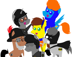 Size: 1440x1050 | Tagged: safe, artist:unikittybot, imported from derpibooru, pony, batman, benny, emmet brickowski, good cop bad cop, lego, mane six opening poses, metalbeard, pointy ponies, ponified, simple background, the lego movie, white background