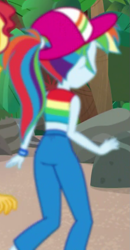 Size: 445x853 | Tagged: safe, imported from derpibooru, screencap, rainbow dash, sunset shimmer, equestria girls, equestria girls series, spring breakdown, spoiler:eqg series (season 2), cropped, female, rainbutt dash