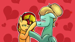 Size: 1920x1080 | Tagged: safe, artist:sapphireartemis, imported from derpibooru, sunset shimmer, zephyr breeze, pony, unicorn, boop