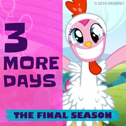 Size: 1080x1080 | Tagged: safe, imported from derpibooru, pinkie pie, pony, season 9, spoiler:s09, 3, animal costume, chicken pie, chicken suit, clothes, costume, countdown, facebook, hype, official, pinkie pie month
