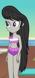 Size: 427x946 | Tagged: safe, imported from derpibooru, screencap, octavia melody, equestria girls, equestria girls series, spring breakdown, spoiler:eqg series (season 2), background human, belly button, bikini, clothes, cropped, female, legs, midriff, smiling, solo, swimsuit