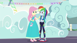 Size: 1920x1080 | Tagged: safe, artist:starman1999, edit, edited screencap, imported from derpibooru, screencap, fluttershy, rainbow dash, equestria girls, equestria girls series, rollercoaster of friendship, clothes, converse, dress, geode of fauna, geode of super speed, long dress, magical geodes, shoes, sneakers