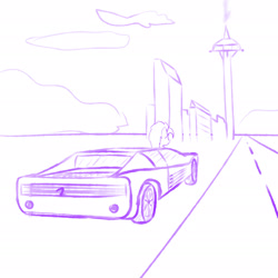 Size: 1920x1920 | Tagged: safe, artist:valthonis, imported from derpibooru, oc, oc only, oc:valthonis, pony, unicorn, car, city, ferrari, ferrari testarossa, road, sketch