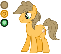 Size: 1916x1700 | Tagged: safe, artist:diamond-chiva, imported from derpibooru, oc, oc only, oc:jonagold, earth pony, pony, male, offspring, parent:applejack, parent:caramel, parents:carajack, reference sheet, simple background, solo, stallion, transparent background