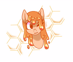 Size: 4133x3507 | Tagged: safe, artist:livzkat, imported from derpibooru, oc, oc only, food pony, goo pony, original species, pony, bust, female, food, honey, honeycomb (bee's nest), mare, one eye closed, ponified, simple background, solo, white background