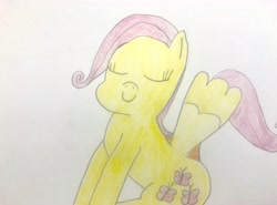 Size: 4032x2988 | Tagged: safe, alternate version, artist:undeadponysoldier, imported from derpibooru, fluttershy, pegasus, pony, cute, eyes closed, female, filly, filly fluttershy, peaceful, sitting, solo, traditional art, younger