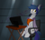 Size: 949x829 | Tagged: safe, artist:flylash1, artist:flylash6009, imported from derpibooru, oc, oc only, oc:flylash, bat pony, pony, bat pony oc, chair, computer chair, dark room, drawing tablet, fake cutie mark, looking at you, office chair, pen on mouth, sitting, smeared cutie mark, solo, table, unknown texts