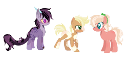 Size: 1222x592 | Tagged: safe, artist:galaxynebula29, artist:selenaede, imported from derpibooru, oc, oc only, oc:ambrosia, oc:lander, oc:silent riddle, earth pony, hybrid, pony, base used, blank flank, coat markings, female, interspecies offspring, male, mare, offspring, parent:applejack, parent:big macintosh, parent:discord, parent:fluttershy, parent:trouble shoes, parent:troubleshoes clyde, parent:twilight sparkle, parents:discolight, parents:fluttermac, parents:troublejack, pinto, simple background, stallion, white background