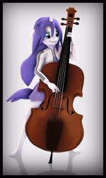 Size: 3840x6400 | Tagged: safe, artist:imafutureguitarhero, imported from derpibooru, rarity, anthro, plantigrade anthro, unicorn, 3d, absurd resolution, adidas, alternate hairstyle, alternate manestyle, barefoot, border, cello, chromatic aberration, clothes, colored eyebrows, eyeshadow, feet, female, film grain, floppy ears, grin, horn, jacket, lidded eyes, long mane, makeup, mare, miniskirt, musical instrument, no pants, nose wrinkle, playing instrument, reflection, signature, simple background, skirt, smiling, solo, source filmmaker, tanktop, tracksuit, vertical, wet mane rarity, white background, windswept hair, windswept mane, windswept tail