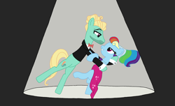 Size: 1024x622 | Tagged: safe, artist:purplewonderpower, deleted from derpibooru, imported from derpibooru, rainbow dash, zephyr breeze, pegasus, sparkle's seven, clothes, dancing, female, male, megaradash, rainbow dash always dresses in style, shipping, spotlight, straight, tango, tuxedo, zephdash