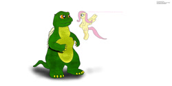 Size: 1259x635 | Tagged: safe, artist:legendaryanimations, imported from derpibooru, fluttershy, kaiju, pony, godzilla, godzilla (series), little godzilla