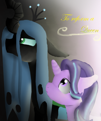 Size: 978x1175 | Tagged: safe, artist:mr100dragon100, imported from derpibooru, queen chrysalis, starlight glimmer, comic:to reform a queen, comic cover, reformed starlight