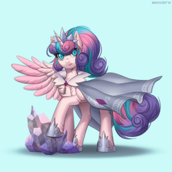 Size: 1200x1200 | Tagged: safe, artist:margony, imported from derpibooru, princess flurry heart, alicorn, pony, adult, cape, clothes, crown, female, jewelry, looking at you, mare, necklace, older, older flurry heart, regalia, shoes, smiling, solo