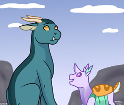 Size: 1280x1086 | Tagged: safe, artist:quincydragon, imported from derpibooru, oc, oc only, oc:coxal, oc:lilac, changedling, changeling, dragonling, female, interspecies offspring, magical gay spawn, offspring, parent:garble, parent:pharynx