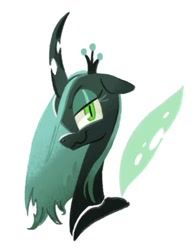 Size: 983x1260 | Tagged: safe, artist:kuroorcas, imported from derpibooru, queen chrysalis, changeling, changeling queen, bust, crown, cute, cutealis, female, floppy ears, jewelry, profile, regalia, simple background, solo, white background