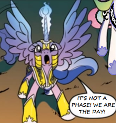 Size: 359x382 | Tagged: safe, artist:amymebberson, artist:andypriceart, edit, editor:symphonic sync, idw, imported from derpibooru, princess celestia, princess luna, alicorn, pony, spoiler:comic, spoiler:comic08, comics, cropped, female, it's not a phase, mare, nightmare rarity (arc), spread wings, warrior luna, wings