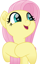 Size: 3000x4817 | Tagged: safe, artist:cloudy glow, artist:cloudyglow, imported from derpibooru, fluttershy, pegasus, pony, my little pony: the movie, bust, cute, female, hooves to the chest, looking away, looking sideways, mare, open mouth, shyabetes, simple background, smiling, solo, transparent background, vector