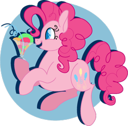 Size: 778x769 | Tagged: safe, artist:woollily, imported from derpibooru, pinkie pie, pony, abstract background, circle background, colored pupils, cute, diapinkes, drink, female, mare, open mouth, profile, sherbet, solo, straw