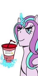 Size: 1440x2880 | Tagged: safe, artist:takengrin endmmar, derpibooru exclusive, imported from derpibooru, starlight glimmer, coca-cola, digital art, emoji, food, haters gonna hate, lidded eyes, magic, meme, salt, smiling, smirk, your tears are delicious