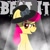 Size: 1000x1000 | Tagged: safe, artist:crystalmagic6, imported from derpibooru, apple bloom, earth pony, pony, apple, beat it, drawing, female, fog, food, half body, hat, jan animations, light, medibang paint, smiling, smirk, solo, text