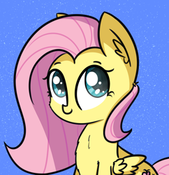 Size: 2192x2262 | Tagged: safe, artist:artiks, imported from derpibooru, fluttershy, pegasus, pony, bust, chest fluff, cute, female, folded wings, looking at you, mare, portrait, shyabetes, simple background, smiling, solo, three quarter view, wings