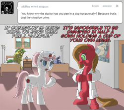 Size: 898x800 | Tagged: safe, artist:crispokefan, imported from derpibooru, nurse redheart, oc, oc:pun, pony, ask pun, ask, clothes, lab coat