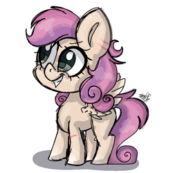 Size: 768x768 | Tagged: safe, artist:awoomarblesoda, imported from derpibooru, oc, oc only, oc:taffy strings, pegasus, pony, female, filly, magical lesbian spawn, offspring, parent:scootaloo, parent:sweetie belle, parents:scootabelle, simple background, solo, spread wings, transparent background, wings