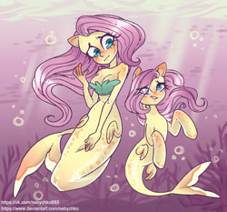 Size: 1500x1400 | Tagged: safe, artist:nebychko, imported from derpibooru, fluttershy, mermaid, pony, seapony (g4), equestria girls, belly button, breasts, cleavage, cute, eye clipping through hair, female, human ponidox, mermaid tail, mermaidized, midriff, seaponified, seapony fluttershy, self ponidox, shyabetes, species swap, underwater, watershy