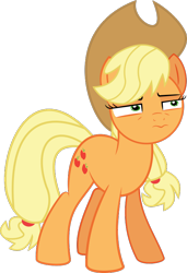 Size: 558x814 | Tagged: safe, artist:crystalmagic6, imported from derpibooru, applejack, earth pony, pony, the beginning of the end, apple, canon, female, food, full body, inkscape, simple background, solo, standing, transparent background, vector