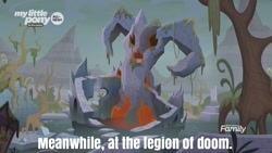 Size: 1024x576 | Tagged: safe, edit, edited screencap, imported from derpibooru, screencap, the beginning of the end, caption, discovery family logo, evil lair, grogar's lair, image macro, lair, legion of doom, meme, no pony, text