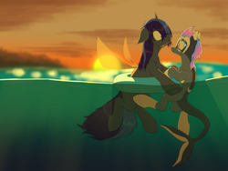 Size: 3200x2400 | Tagged: safe, artist:coreboot, artist:kpvt, imported from derpibooru, oc, oc:nightfall, pony, ocean, sunset, whalepony