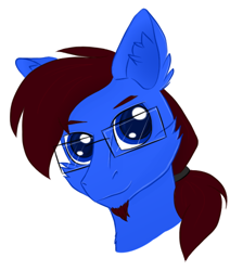 Size: 423x500 | Tagged: safe, artist:flickswitch, imported from derpibooru, oc, oc only, oc:crumpets, pony, blue eyes, bust, digital art, facial hair, glasses, ponytail, simple background, white background