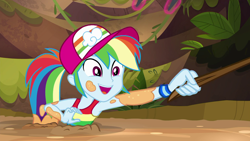 Size: 1920x1080 | Tagged: safe, imported from derpibooru, screencap, rainbow dash, equestria girls, equestria girls series, spring breakdown, spoiler:eqg series (season 2), clothes, female, jungle, quicksand, sleeveless, tanktop