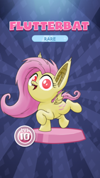 Size: 1440x2560 | Tagged: safe, artist:stewart501st, imported from derpibooru, part of a set, fluttershy, bat pony, pony, miss pie's monsters, bat ponified, fake, flutterbat, impossibly large ears, pocket ponies, pocket pony, race swap, red eyes