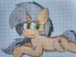 Size: 1600x1200 | Tagged: safe, artist:thebadbadger, imported from derpibooru, oc, oc:astatine, pony, unicorn, graph paper, lined paper, traditional art