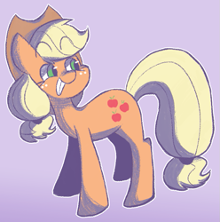 Size: 763x768 | Tagged: safe, artist:typhwosion, imported from derpibooru, applejack, earth pony, pony, cute, female, jackabetes, mare, purple background, simple background, smiling, solo