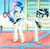Size: 904x884 | Tagged: safe, artist:liaaqila, imported from derpibooru, bon bon, oc, oc:ebony darkness, equestria girls, barefoot, black belt, block, clothes, feet, gi, headband, karate, kick, martial arts, pants, robe, tournament, traditional art, trousers