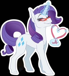 Size: 1165x1280 | Tagged: safe, artist:grumpygriffcreation, imported from derpibooru, part of a set, rarity, pony, unicorn, black background, female, glasses, lightly watermarked, looking at you, magic, outline, ribbon, simple background, smiling, solo, watermark, white outline