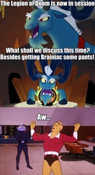 Size: 959x1759 | Tagged: safe, edit, edited screencap, imported from derpibooru, screencap, grogar, the beginning of the end, brainiac, caption, cloven hooves, comic, crystal ball, grogar's orb, image macro, legion of doom, roflbot, screencap comic, superfriends, text, text edit