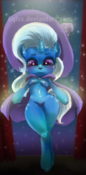 Size: 800x1620 | Tagged: safe, artist:eqiss, imported from derpibooru, trixie, anthro, semi-anthro, unguligrade anthro, adorasexy, arm hooves, bipedal, breasts, cape, chestbreasts, clothes, cute, cutie mark, featureless breasts, featureless crotch, hat, sexy, trixie's cape, trixie's hat, url, watermark, wide hips