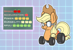 Size: 1280x873 | Tagged: safe, artist:heir-of-rick, imported from derpibooru, applejack, original species, wheelpone, daily apple pony, apple, appul, female, food, freckles, goggles, hidden cane, i can't believe it's not badumsquish, limbless, smiling, smirk, solo, species swap