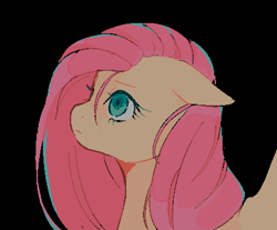 Size: 432x358 | Tagged: safe, artist:serafelis, imported from derpibooru, fluttershy, pegasus, pony, black background, bust, female, floppy ears, frown, looking up, mare, pixel art, profile, simple background, solo, stray strand