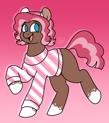 Size: 2165x2444 | Tagged: safe, artist:sandwichbuns, imported from derpibooru, oc, oc only, oc:gingerbread, earth pony, pony, clothes, female, gradient background, mare, solo, sweater, unmoving plaid