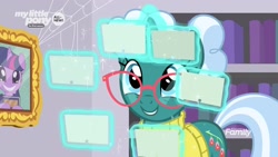 Size: 1920x1080 | Tagged: safe, imported from derpibooru, screencap, bellflower blurb, twilight sparkle, pony, unicorn, the point of no return, card, clothes, female, glasses, magic, mare, solo, sweater