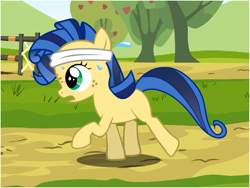 Size: 800x600 | Tagged: safe, artist:flash equestria photography, imported from derpibooru, oc, oc only, oc:milky way, earth pony, pony, blank flank, exercise, female, filly, freckles, headband, outdoors, running, show accurate, solo, sweat, sweatdrop, vector