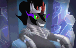 Size: 860x540 | Tagged: safe, artist:imiokun, imported from derpibooru, king sombra, pony, unicorn, the beginning of the end, animated, cinemagraph, crystal empire, gif, male, solo, stupid sexy sombra