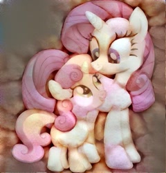 Size: 501x522 | Tagged: safe, artist:jennieoo, edit, imported from derpibooru, rarity, sweetie belle, pony, unicorn, cute, diasweetes, dreamscope edit, duo, female, filly, food, mare, marshmallow, pun, raribetes, rarity is a marshmallow, sisters, sweetie belle is a marshmallow too, visual pun